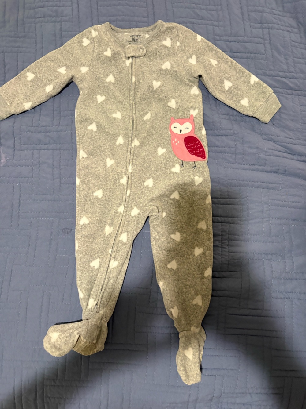 Carter's Gray Heart Footed One-Piece with Pink Owl
